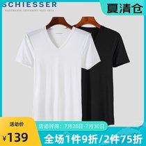 Germany Shuya summer mens ice silk T-shirt second skin light and cool V-neck slim breathable short-sleeved 5527M