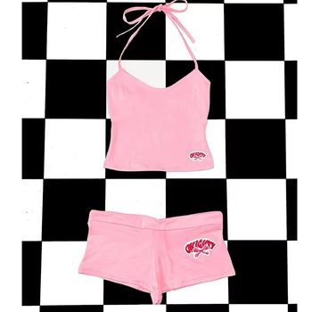 New Summer Sexy Hot Girl Beach Camisole and Ultra-Short Shorts Two-Piece Set American-Style Stretch Dopamine Outfit