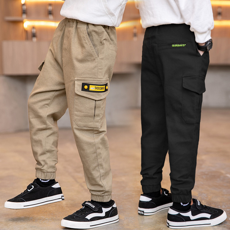 Boys pants autumn and winter New Big Boy 2021 trousers casual work clothes pants foreign style loose fat plus velvet thick tide brand
