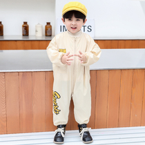 Baby conjoined hood baby climbing and climbing suit for children drawing to eat full body anti dirty waterproof autumn and winter outwear