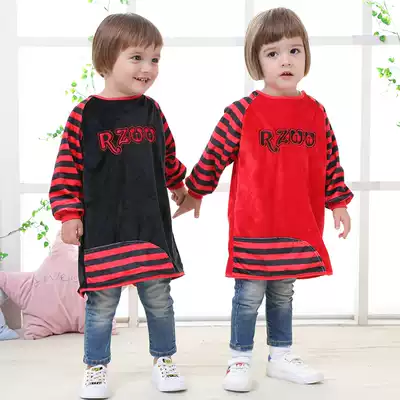 Children's bib girl Crystal velvet waterproof anti-dirty anti-dressing baby eating thick clothes long sleeve blouse autumn and winter