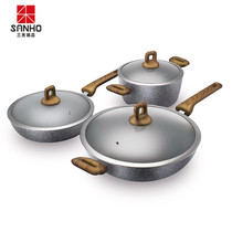 Sanhe pot set combination granite three-piece non-stick pan wok frying pan Soup pot smokeless induction cooker universal