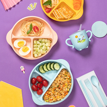 Stainless steel childrens dinner plate baby anti-drop suction type water insulation bowl baby grid supplementary food tableware cartoon
