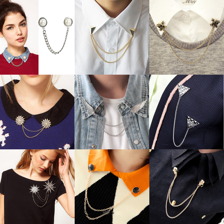 Hàn Quốc áo cổ áo kim cho nam và nữ cổ áo chuỗi pin khóa trâm cài cổ áo khóa chuỗi huy hiệu cổ áo trang trí cài áo cao cấp