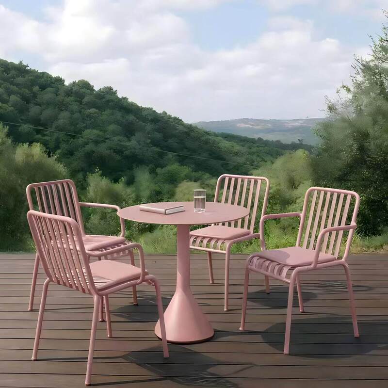 Outdoor Wrought Iron Table and Four Chairs for Balcony, Courtyard, Guesthouse, Milk Tea Shop, Cafe, Outdoor Pink Rust-Proof Leisure Table and Chairs
