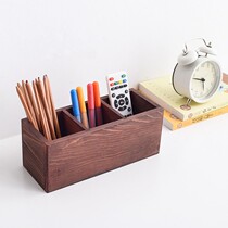 Solid wood multifunction pen holder Creative office stationery supplies Desktop makeup pen square thickened cut angle containing box