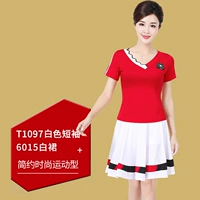 1097 Большой красный короткий рукав +6015 Белая юбка