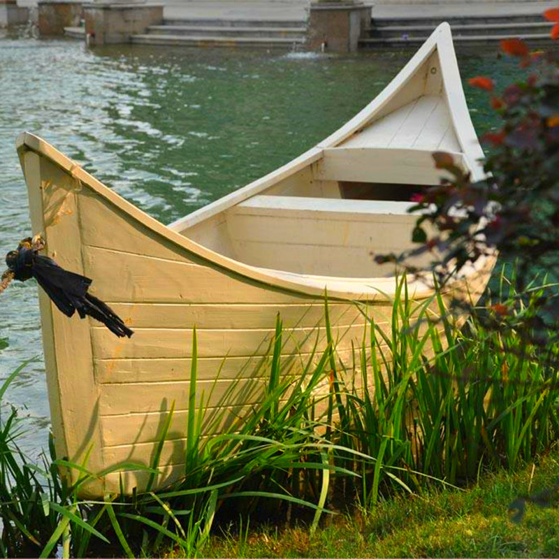 Wooden boat European-style solid wood decorative boat photo ornaments model boat outdoor 4 M hand-rowed electric two-headed fishing boat