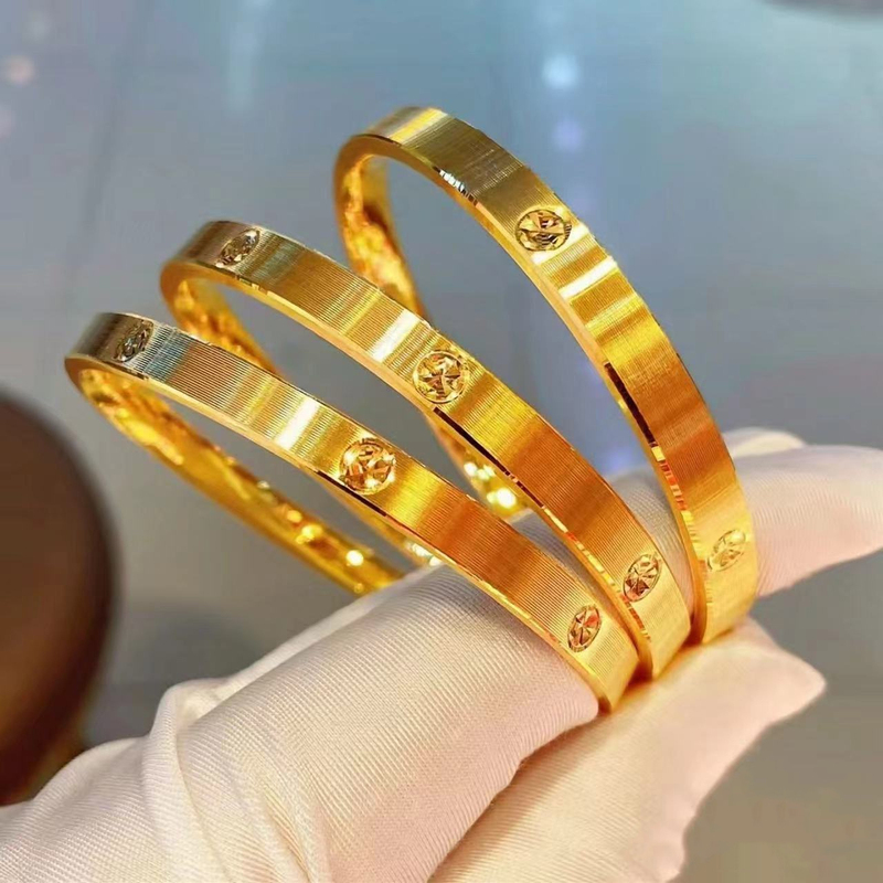 Gold Bracelet with Vietnamese Diamond Pattern, Same Style as in Gold Stores, Gold-Colored Bracelet, Wedding Fake Gold Bracelet for Women