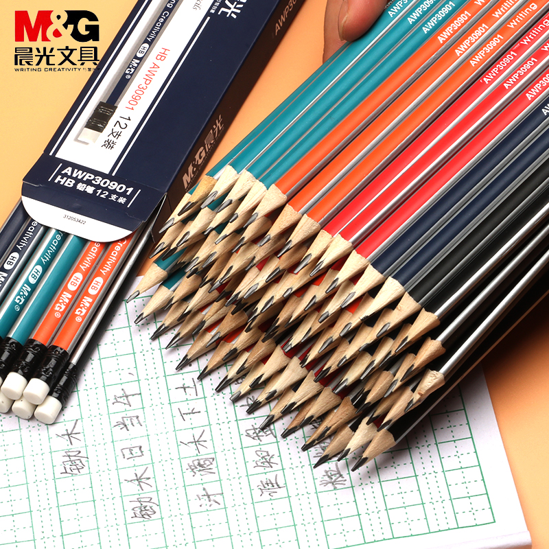 Morning light HB pencil safety lead-free poison with rubber triangular pole straightening grip student with pencil AWP30901