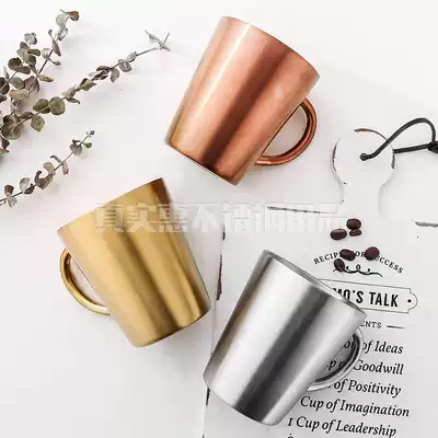 304 stainless steel double-layer cup drinking coffee cup household cup beer glass anti-drop handle Cup mug mug