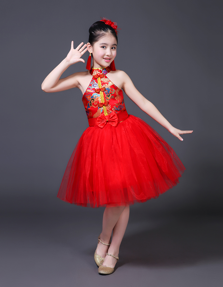 Cô gái Tang phù hợp với phồng công chúa váy trẻ em sườn xám váy điệp khúc phù hợp với cô gái Trung Quốc performance show váy váy cho bé gái 10 tuổi