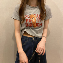 Summer new cartoon positive shoulder printed t-shirt female ins short sleeve Korean version round collar design sensation little crowdbill blouses