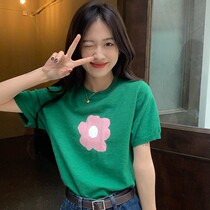 Summer new reduced age ice silk knit cardigan short sleeve blouse foreign air expats slim short design sensation niche T-shirt