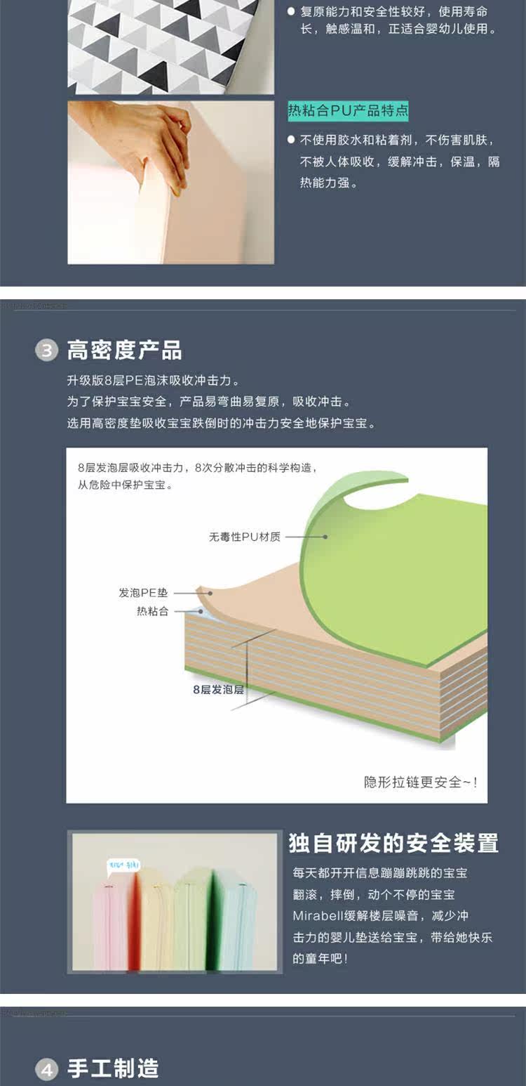 Развивающий коврик для ползания 韩国进口mirabell爬行垫pu/pe加厚泡沫儿童地垫宝宝游戏垫压花垫 29534