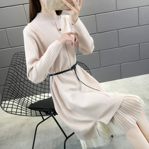 Thickened sweater women pullover loose outside wear 2021 new autumn and winter semi-turtleneck knitted dress over the knee long section