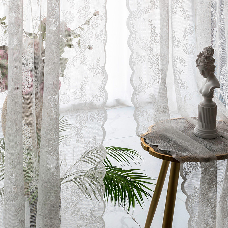 Korean pastoral window white lace decoration American country white yarn finished bedroom Living room bay window balcony curtain