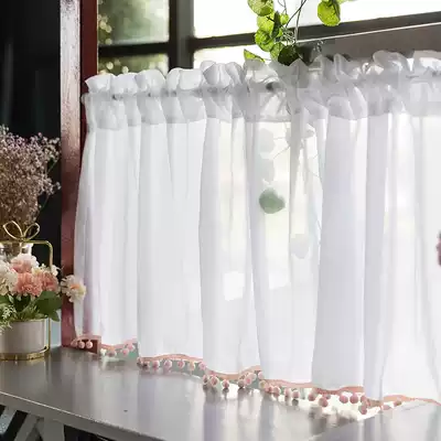 Finished curtains Korean half curtain Short door curtain British country cabinet curtain Lace partition occlusion free perforated white gauze curtain