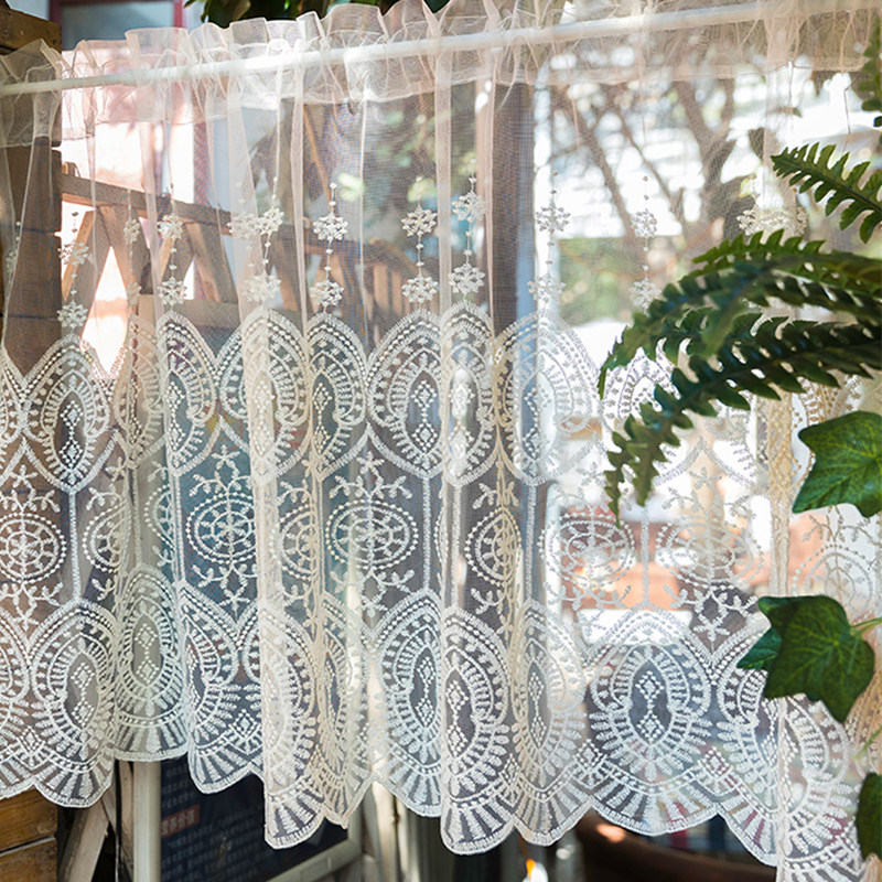 European romantic embroidery curtain finished half curtain short curtain white embroidered lace gauze curtain Nordic style partition window
