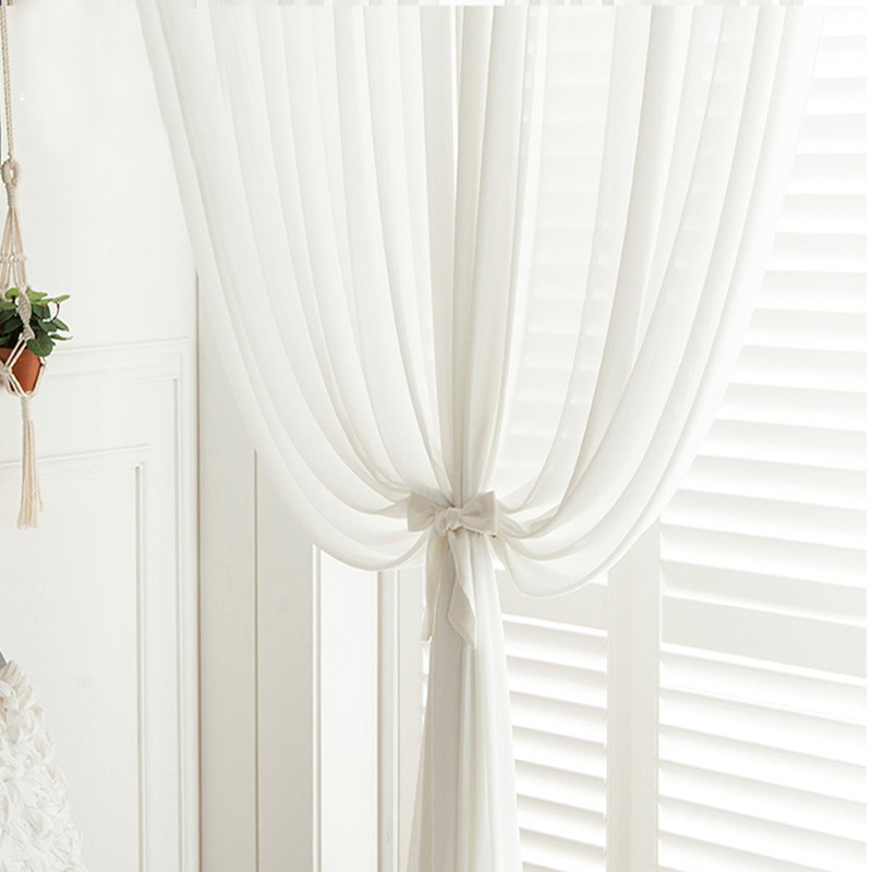 White yarn curtain Curtain Balcony bedroom partition Elegant solid color chiffon bay window Semi-transparent tulle Nordic simple