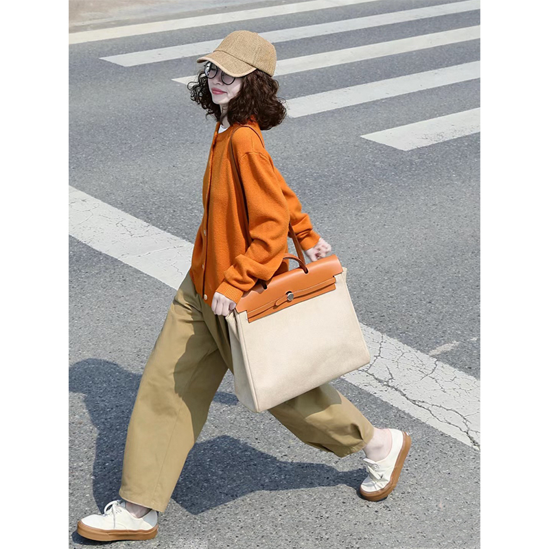Pumpkin Orange Color Flattering Loose Casual Knit Cardigan for Women, New Autumn and Winter Long-Sleeve Round-Neck Base Sweater Coat
