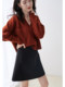 Early autumn new Korean version of women's short v-neck top lazy wind knitwear red sweater women's autumn and winter bottoming shirt