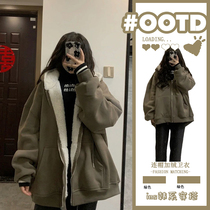 Maternity suit autumn and winter coat 2022 new loose thickened velvet sweatshirt womens jeans outer two-piece set