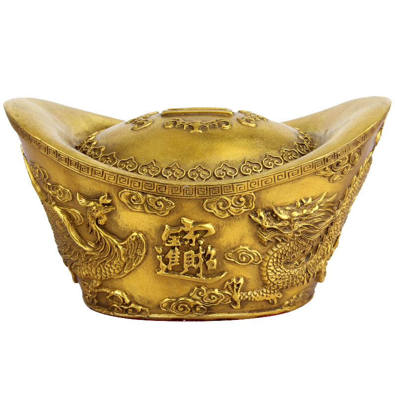 Pure Copper Meta-Treasure Pendulum Pieces Dragon Phoenix gold Yuanbao Home Auspicious Objects Deposit Money Pot Decorations Home Furnishing