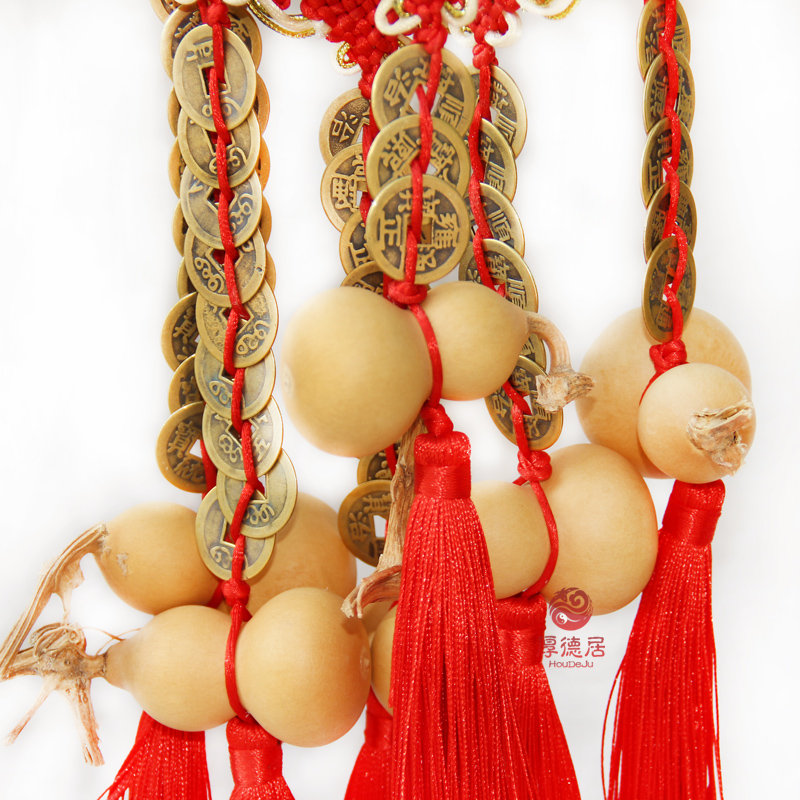 Natural gourd Wen Play Gourd Home Craftsmanship Decorations Five Emperors Money Bronze Money Swing Piece Pendant