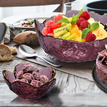 Japanese ins creative gold colored glass bowl salad bowl heat-resistant transparent kitchen cooking bowl fruit dessert bowl