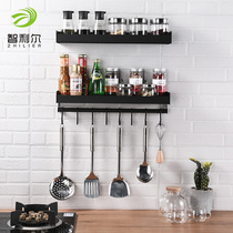  Black kitchen shelf Wall-mounted punch-free household space aluminum seasoning storage shelf pendant artifact