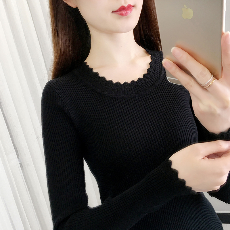 Black Base Shirt for Women, Spring and Autumn 2025 New Style, Slim Fit, Tight Knit Sweater, Long-Sleeve Top, Versatile Thin Sweater