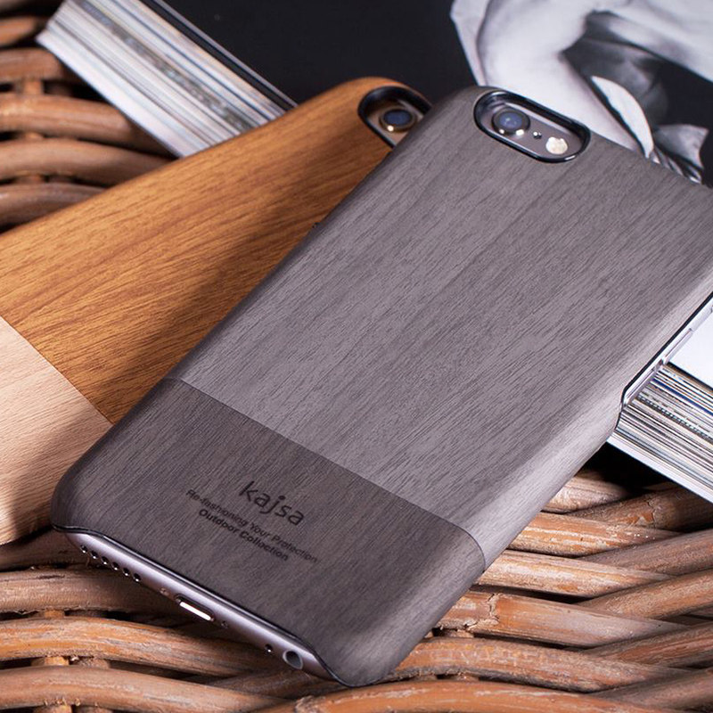 kajsa Outdoor Collection Wood Pattern PU Leather Hard Case Cover