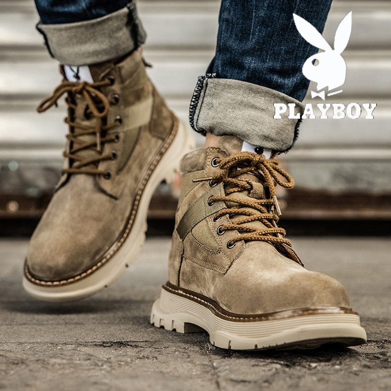 Playboy men's shoes spring and autumn 2022 new high-top shoes men's Korean version of the trend sports thick bottom net red Martin boots