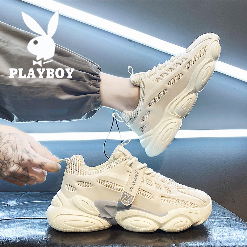 Floral Playboy men's shoes 2022 new summer small white shoes 100 hitch currents heightening sports casual wins old daddy shoes