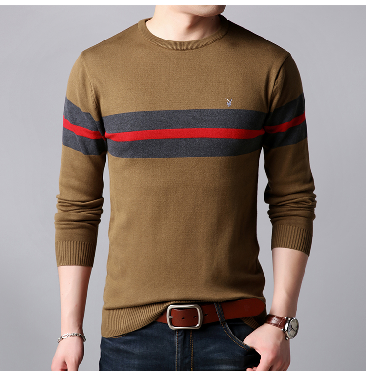 Playboy áo thun dài tay nam Áo len cổ tròn Áo len dài tay chạm đáy áo sơ mi mỏng áo len nam - Kéo qua shop thời trang nam
