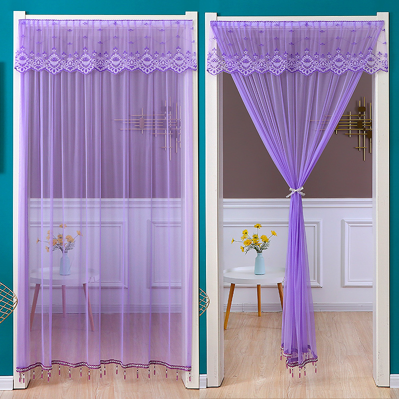 Mosquito-Proof Door Curtain for Bedroom, Home Lace Long Sheer Curtain, New Summer Partition Curtain for Kitchen and Bathroom, No-Drill Curtain