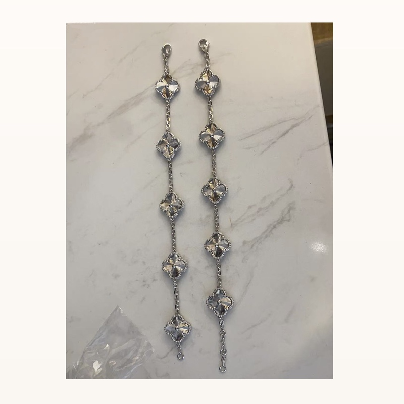Laser Five-Flower Bracelet S925 Silver Double-Sided Four-Leaf Clover Five-Flower Bracelet Large Size Small Adjustable Luxury S925 Stamped