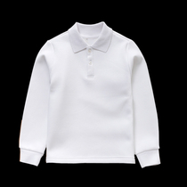 Childrens white T-shirt long sleeve boy cotton polo shirt girl size child baby lapel white T shirt custom
