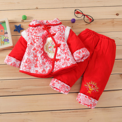 宝宝唐装 女童冬装套装0-1-2周岁半加厚棉衣6
