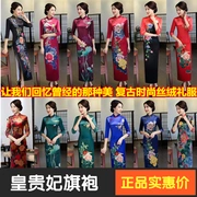 Mùa xuân 2019 mới retro thon gọn giảm béo dài đoạn nhung kích thước lớn trang phục sân khấu mẹ sườn xám