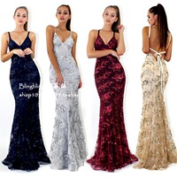 WOMEN BACKLESS Evening Dress Lady Party Full Dresses