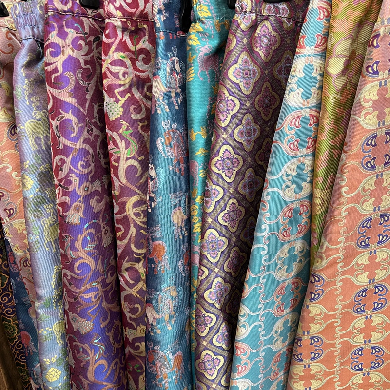 100% Mulberry Silk Brocade Wide-Leg Pants, Intangible Cultural Heritage, Cropped Pants, Scimitar Elastic Waist, Silk Balloon Pants for Women