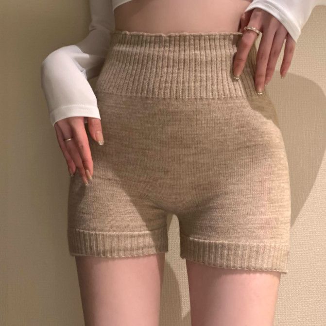 Trendy Knitted Slim-Fit Safety Shorts with High Waist for Warmth in Autumn and Winter, American and Korean Style