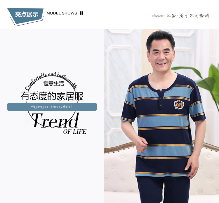 Mùa hè của Nam Giới Trung Niên của Nam Giới Đồ Ngủ Ngắn Tay Áo Quần Short Cotton Daddy Đồ Ngủ của Cha Nhà Mặc Người Già bộ quần áo ngủ cho nam giới