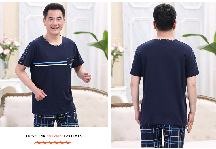 Mùa hè của Nam Giới Trung Niên của Nam Giới Đồ Ngủ Ngắn Tay Áo Quần Short Cotton Daddy Đồ Ngủ của Cha Nhà Mặc Người Già bộ quần áo ngủ cho nam giới