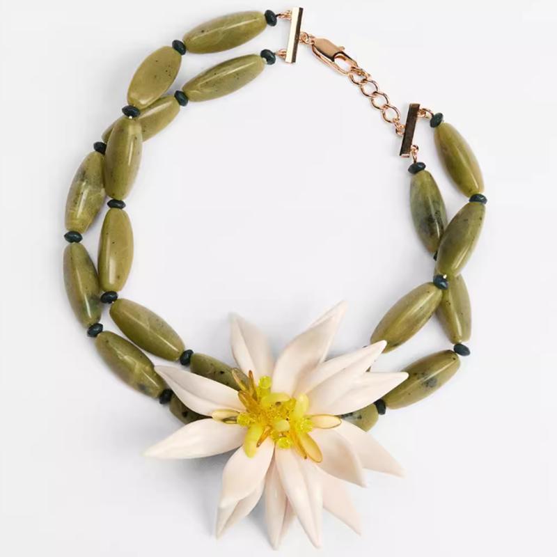 Over 39  Zara Holiday Style Flower Beaded Necklace Double Layer Stacked Clavicle Chain Women's New Handmade Accessories