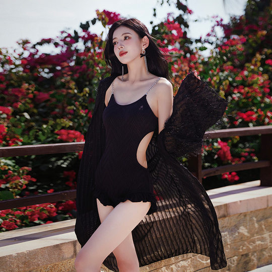 Sexy pure lust style one-piece swimsuit for women summer new ins Internet celebrity style high-end vacation long veil two-piece set