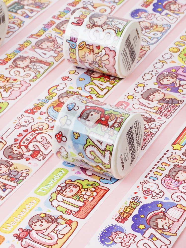 More original hand account tape More chubby mochi series hand account material handmade stickers Cute decorative meat ball style tape Cartoon characters Anime girl pattern Special oil and paper tape