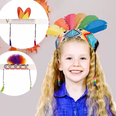 Hibao Thanksgiving Indian feather headdress Turkey head ring hat kindergarten children handmade diy material